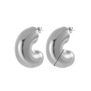 Polished silver stainless steel chunky C-shaped hoop earrings with a high-shine mirror finish