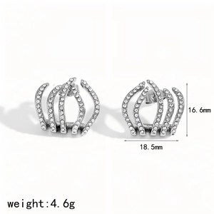 Detail showing 18.5mm x 16.6mm dimensions of silver five-claw stainless steel earrings