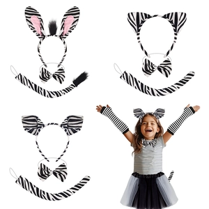Zebra Animal Costume Accessories Plush Ears Headband Tail Bow Tie Halloween Cosplay Party Decoration Kids Adults Outfit