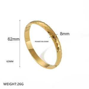 18k gold plated titanium steel bangle with rhombus pattern and 62mm inner diameter