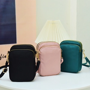 Mini Crossbody Phone Bag Oxford Cloth Waterproof Multi Layer Zipper Pouch Headphone Jack Urban Style For Women