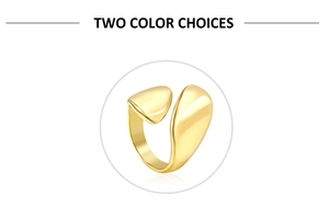 Detailed close-up of an irregular gold-plated stainless steel ring with a polished finish