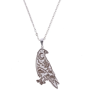 Gothic silver eagle silhouette necklace with moon and pumpkin engravings for men