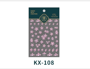 Detail of pink floral 5D embossed nail stickers with delicate petals on KX-108 sheet