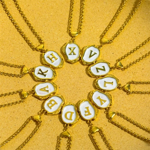 18K gold plated titanium necklaces with 3D white enamel initial letter pendants in various types