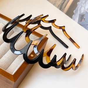 Wave Shaped Toothed Headband Non Slip Plastic Resin Hair Comb Leopard Tortoiseshell Print Elegant For Women Girls