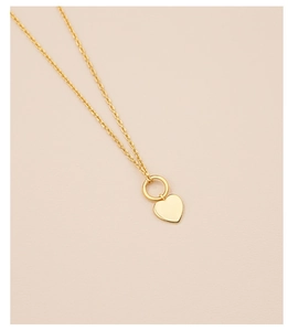 Detailed view of s925 sterling silver golden necklace with smooth heart shaped pendant