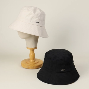 Women Cotton Linen Embroidered Plaid Bucket Hat Minimalist Breathable Checkered Sun Hat With Metal Plate Casual Fisherman Cap