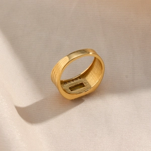 18K gold plated stainless steel ring with rectangle yellow zircon and textured band