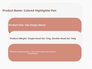 Detailed specification sheet showing weight and size parameters for pastel highlighters