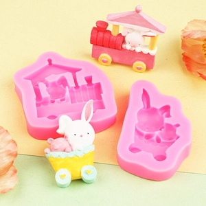 Cartoon rabbit train silicone mold set for chocolate and fondant cake decoration
