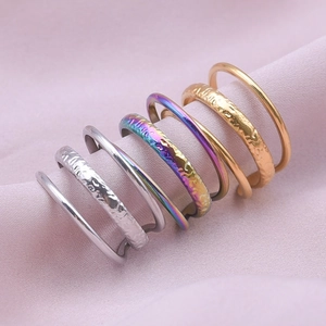 Minimalist Triple Layer 304 Stainless Steel Hammered Texture Rings Adjustable Opening Geometric Jewelry For Men Women