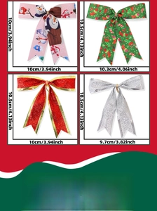 Set of four Christmas bows featuring pink snowman, green socks, and glitter ribbon details