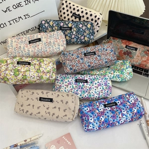 Vintage floral stationery pouch set in corduroy and polka dot patterns for students