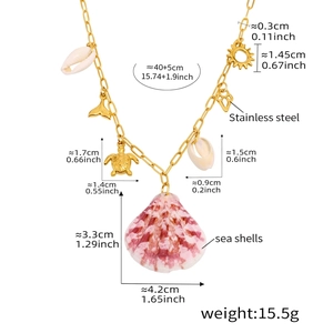 Detailed view of the ocean theme necklace with turtle pendants and precise dimensions