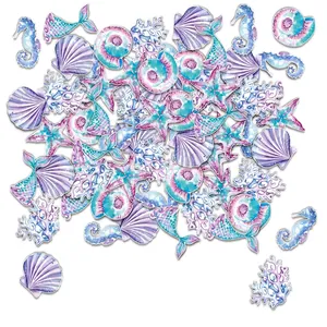 Mermaid birthday party table confetti set with sea stars shells and seahorses 100pcs