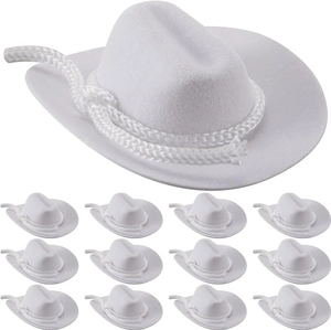 Miniatur weiße Cowboyhüte aus Filz für Puppen und Haustiere mit Kordelband