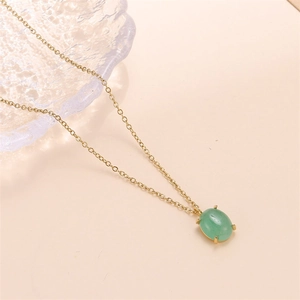 Minimalist 18k gold stainless steel necklace with green natural stone pendant in 4-prong setting
