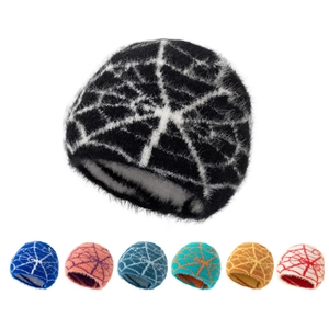 Spider Web Beanie Hat Plush Knitted Jacquard Winter Warm Streetwear Punk Style Unisex Cold Cap