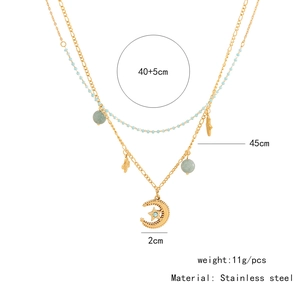 Detailed size chart of double-layer stainless steel necklace with blue beads and star charms