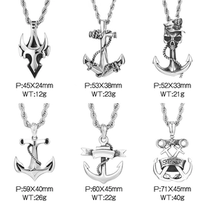 Detailed specs for nautical skull and anchor pendants with measurements and weight