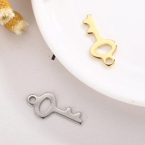 Minimalist gold and silver stainless steel hollow key pendants for DIY jewelry crafting