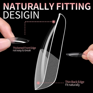 Oval stiletto clear press on nails with thin base and thick tip for natural fit