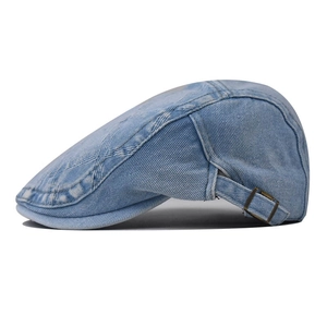 Classic light blue denim ivy cap with adjustable side straps and metal buckle