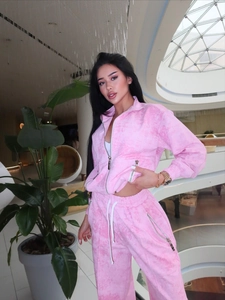 Survêtement tie-dye rose pour femme avec veste zippée et pantalon de sport