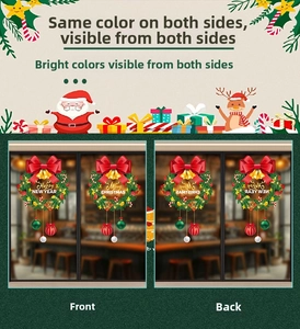 Double-sided Christmas window stickers with red bows, bells, and festive wreaths