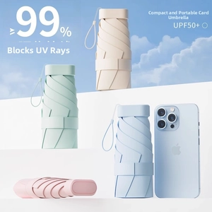 Detailed view of compact pocket umbrellas with UPF50 plus and 99 percent UV protection