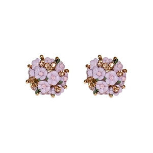 Elegante Blumen-Ohrstecker mit lila Harzblüten und funkelnden Strasssteinen