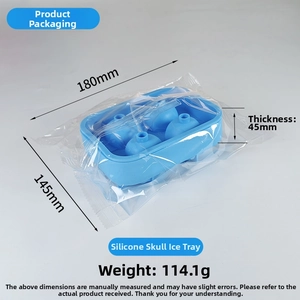 Detailed dimensions of blue skull silicone ice mold measuring 180mm x 145mm
