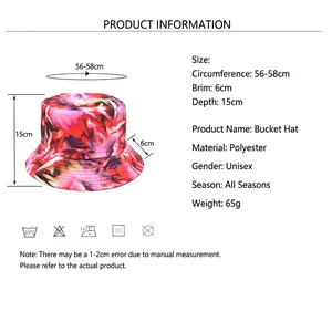 Colorful marble pattern bucket hat with dimension specs for men and women
