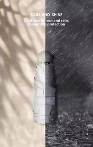 Detailed split screen view showing a compact umbrella with both rain and shine protection