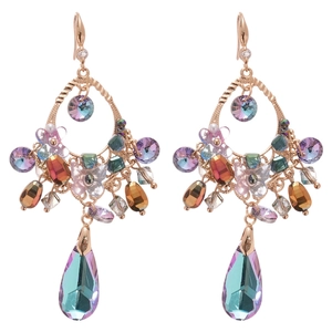 Elegant butterfly flower drop earrings with colorful crystals and silver needles