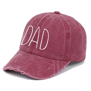 Cappello da baseball bordeaux vintage con ricamo DAD bianco e bordi usurati in cotone