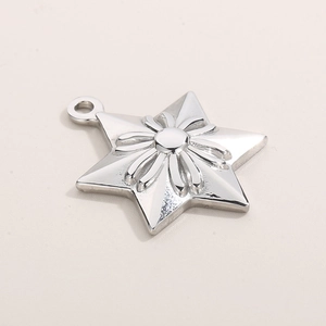 Pendentif hexagramme hip hop en acier inoxydable avec motif floral en relief