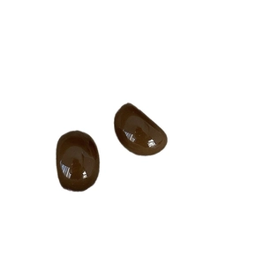 Minimalist coffee brown acrylic C-shaped earrings with glossy bean-shaped resin design