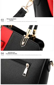 Detail of lychee pattern leather handbag with gold plated hardware and reinforced handle