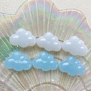 Sparkling blue and white resin clouds for DIY shoe charms and hair accessories set