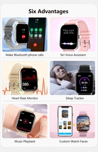 Smartwatch detail view showing heart rate monitoring, sleep tracking and app sync features