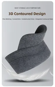 Detail view of dark grey wool flat top hat with 3D tailoring and warm lining