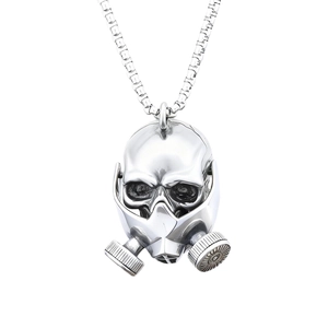 Punk style stainless steel skull gas mask pendant with vintage silver box chain necklace