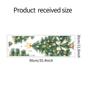 Flat lay of Christmas tree wall stickers with green leaves and stars on 90x30cm sheet