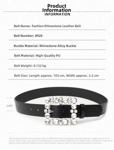 Detailed view of rhinestone alloy buckle and high-quality PU leather belt strap