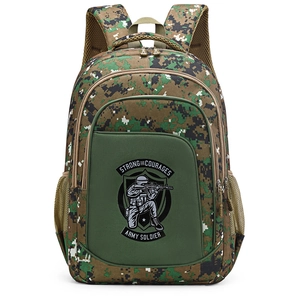 Tactical camouflage oxford backpack for men and women featuring army soldier prints
