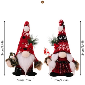 Detailed size specifications for Christmas gnome plush dolls with lamps and candy canes