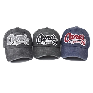 Vintage washed cotton baseball caps with 3D embroidery in grey, black and navy