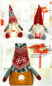 Detail view of the LED light switch and insulating tab on base of Christmas gnome doll
